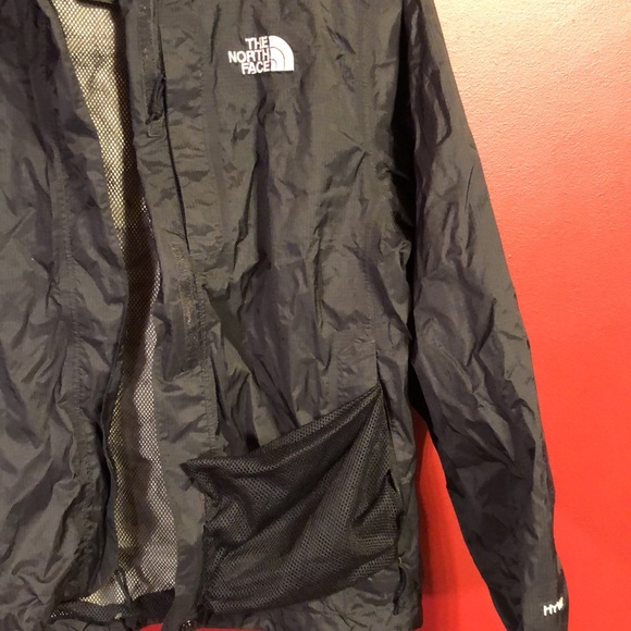 Black north face Hyvent rain jacket with hood and mesh pocket on front - Picture 2 of 8